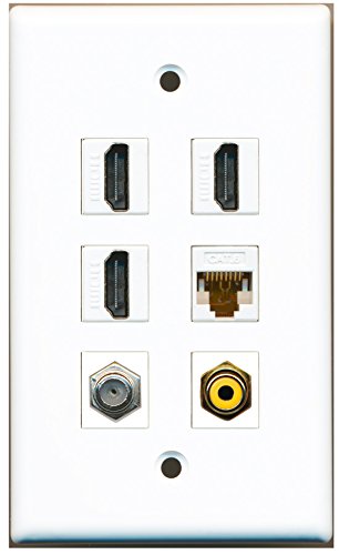 RiteAV - 3 HDMI 1 Port RCA Yellow 1 Port Coax Cable TV- F-Type 1 Port Cat6 Ethernet White Wall Plate