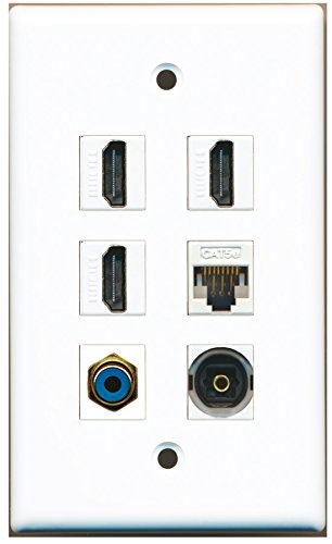 RiteAV - 3 HDMI 1 Port RCA Blue 1 Port Toslink 1 Port Cat5e Ethernet White Wall Plate