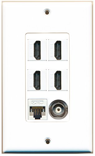 RiteAV 4 Port HDMI 1 BNC 1 Cat5e Ethernet White Wall Plate OVERSIZED