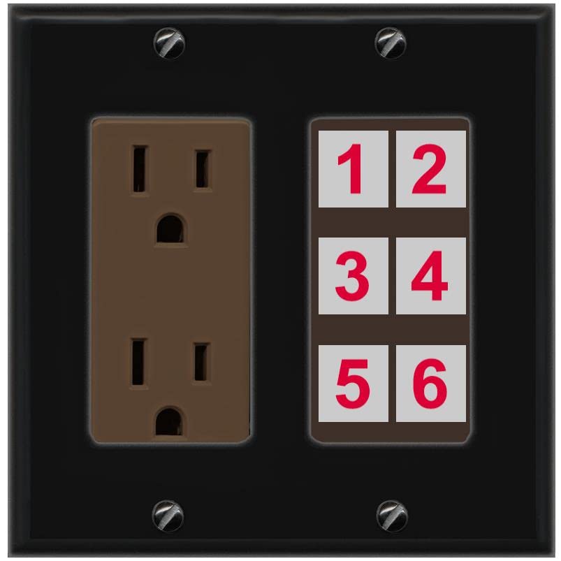 RiteAV 6 Port Custom Wall Plate - Outlet [Black/Brown]