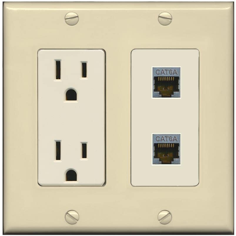 RiteAV 2 Port Cat6A Wall Plate - Outlet [Ivory/Light-Almond]