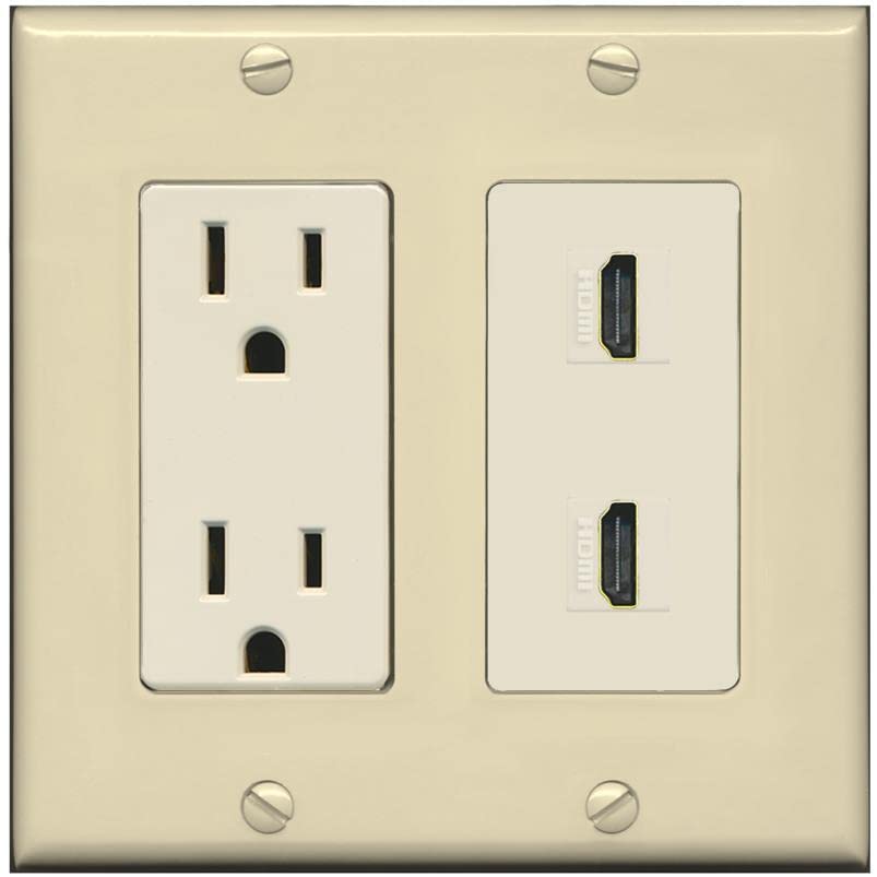 RiteAV HDMI Wall Plate 2 Port - Outlet [Ivory/Light-Almond]