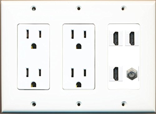 RiteAV 2 Power Outlet 3 HDMI White Coax Wall Plate White