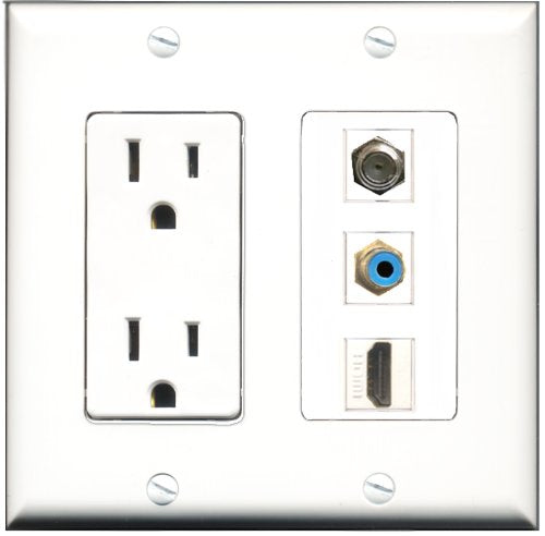 RiteAV - 15 Amp Power Outlet 1 Port HDMI 1 Port RCA Blue 1 Port Coax Decorative Wall Plate
