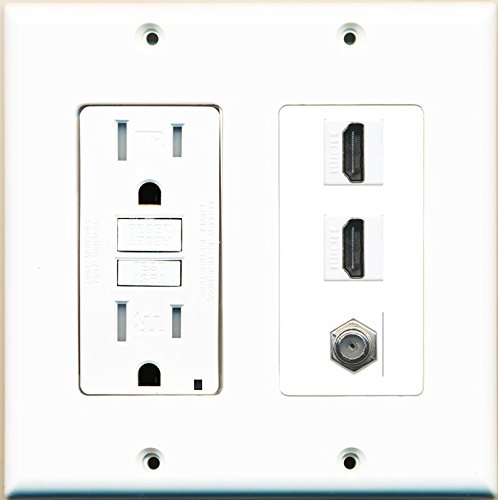 RiteAV GFCI 125V 15A Power Outlet and 2 HDMI White Coax Wall Plate White