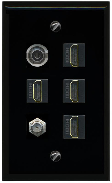 RiteAV 3.5mm COAX 4 HDMI Flat/Solid Wall Plate [Black]