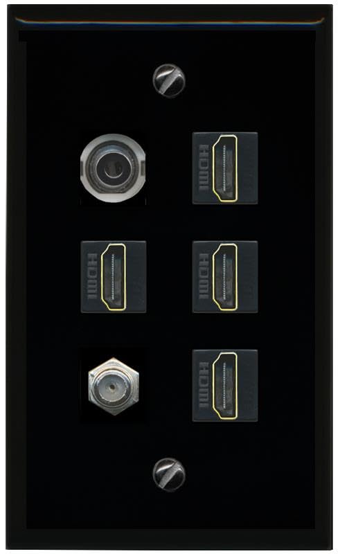 RiteAV 3.5mm COAX 4 HDMI Flat/Solid Wall Plate [Black]