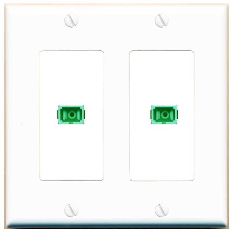 RiteAV 2 Port Fiber Optic Coupler Jack SC Simplex Singlemode APC Wall Plate-2 Gang White