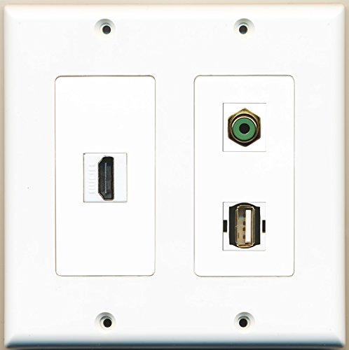 RiteAV - 1 Port HDMI 1 Port RCA Green 1 Port USB A-A - 2 Gang Wall Plate