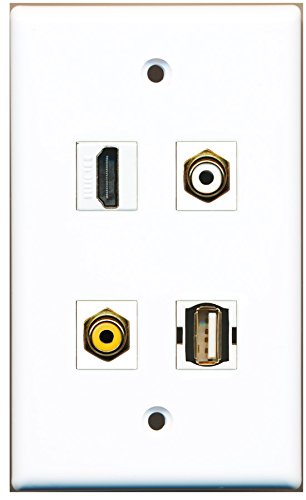 RiteAV - 1 Port HDMI 1 Port RCA White 1 Port RCA Yellow 1 Port USB A-A Wall Plate