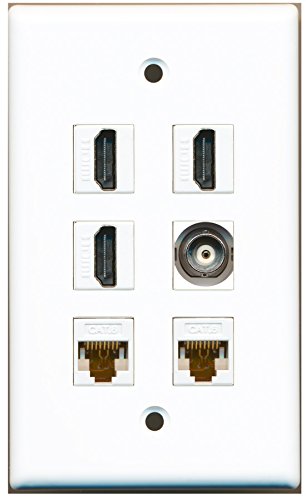 RiteAV - 3 HDMI 1 Port BNC 2 Port Cat6 Ethernet White Wall Plate