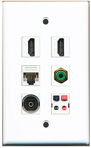 RiteAV - 2 HDMI 1 Port RCA Green 1 Port Toslink 1 Port Cat5e Ethernet White 1 Port Speaker Wall Plate