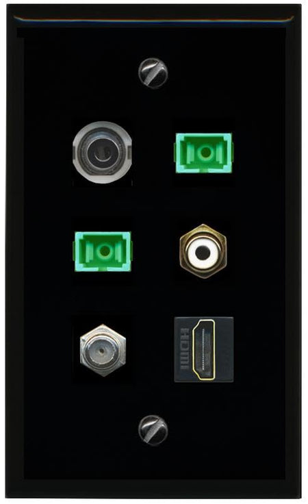 RiteAV 3.5mm Coax HDMI RCA White 2 SC APC Simplex Fiber Flat/Solid Wall Plate [Black]