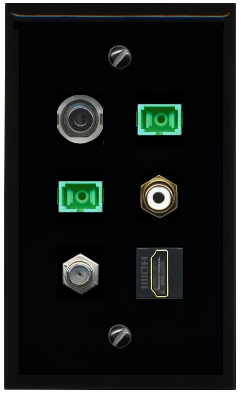 RiteAV 3.5mm Coax HDMI RCA White 2 SC APC Simplex Fiber Flat/Solid Wall Plate [Black]
