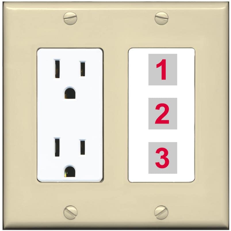 RiteAV Custom Wall Plate 3 Port - Outlet [Ivory/White]