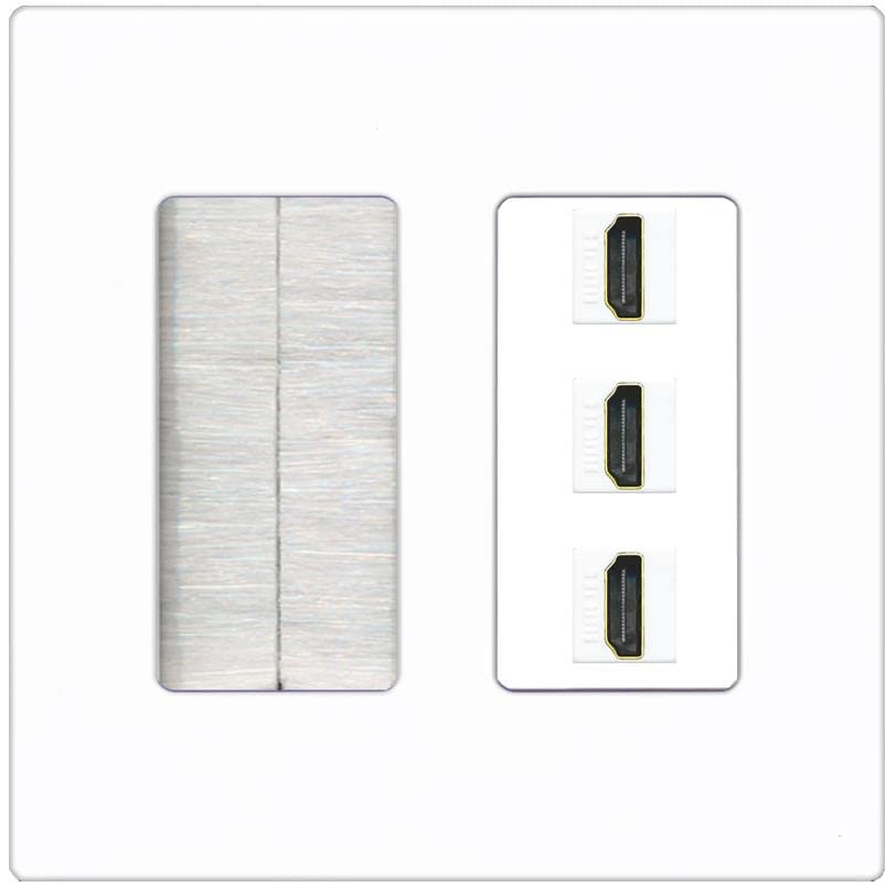 RiteAV 3 Port HDMI Wall Plate - Brush [Screwless White]