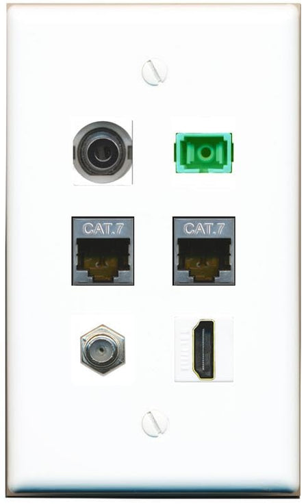 RiteAV 3.5mm 2 CAT7 COAX HDMI SC-APC-SX Flat/Solid Wall Plate [White]