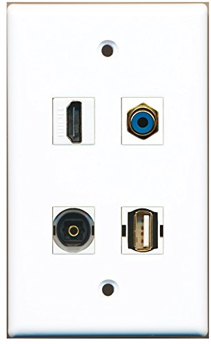 RiteAV - 1 Port HDMI 1 Port RCA Blue 1 Port USB A-A 1 Port Toslink Wall Plate