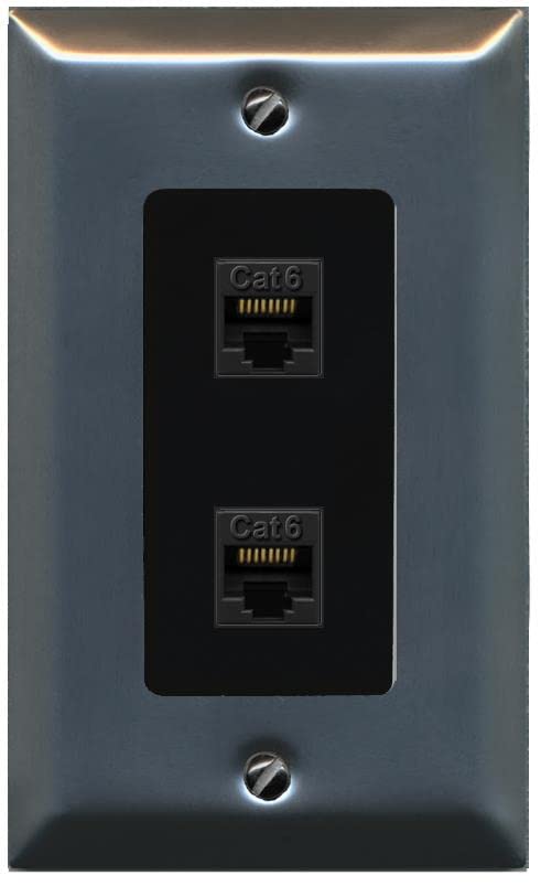 RiteAV 2 Port Cat6 Ethernet Wall Plate - 1 Gang [Stainless/Black]