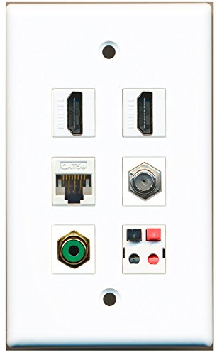 RiteAV - 2 HDMI 1 Port RCA Green 1 Port Coax Cable TV- F-Type 1 Port Cat5e Ethernet White 1 Port Speaker Wall Plate