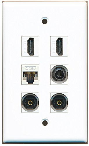 RiteAV - 2 HDMI 2 Port Toslink 1 Port 3.5mm 1 Port Cat5e Ethernet White Wall Plate