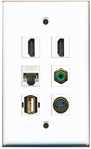 RiteAV - 2 HDMI 1 Port RCA Green 1 Port USB A-A 1 Port S-Video 1 Port Cat5e Ethernet White Wall Plate