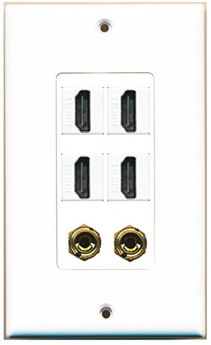 RiteAV - 4 Port HDMI 2 Port Banana Wall Plate White