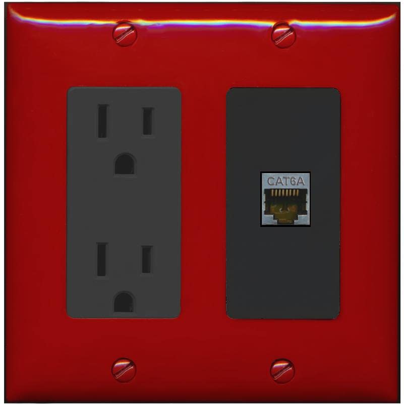 RiteAV 1 Port Cat6A Wall Plate - Outlet [Red/Black]