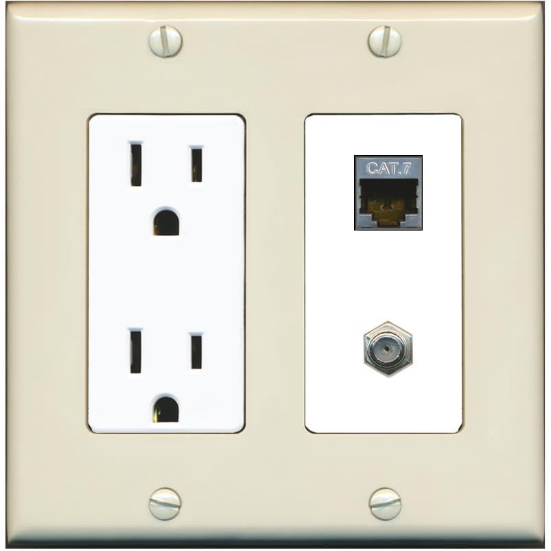 RiteAV Coax and Cat7 Wall Plate - Outlet [Light-Almond/White]