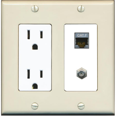 RiteAV Coax and Cat7 Wall Plate - Outlet [Light-Almond/White]