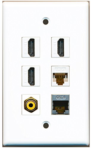 RiteAV - 3 HDMI 1 Port RCA Yellow 1 Port Shielded Cat6 Ethernet 1 Port Cat6 Ethernet White Wall Plate