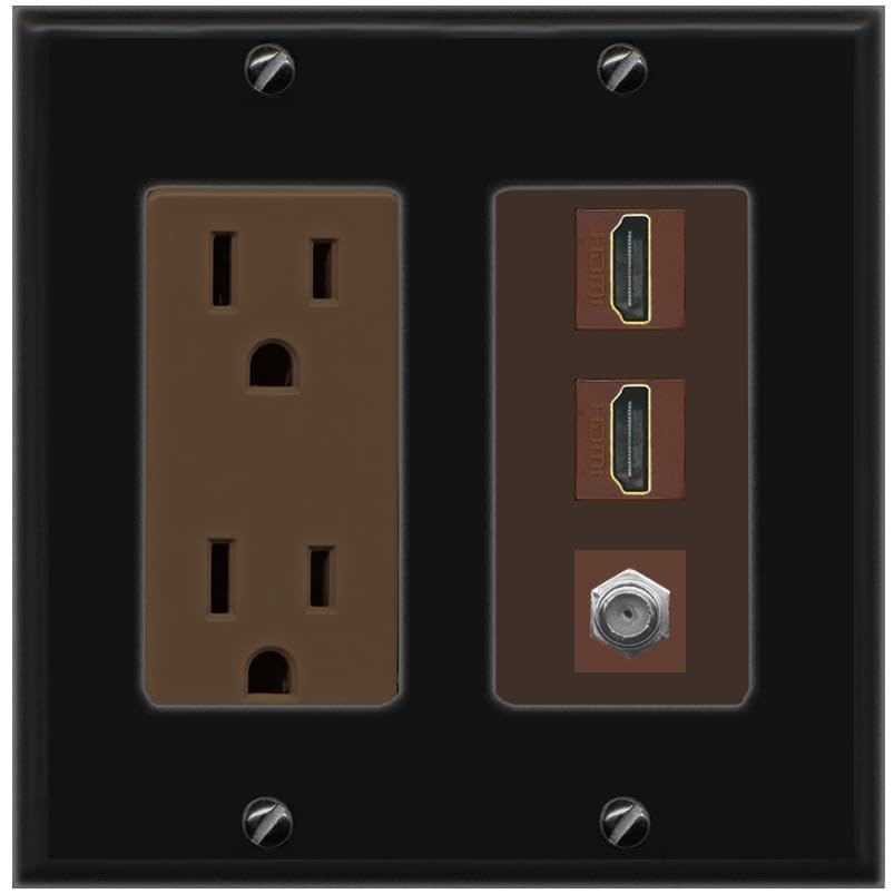 COAX 2 HDMI Wall Plate-Outlet Black/Brown