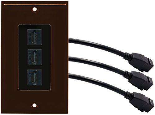 RiteAV (1 Gang Decorative 3 HDMI Black Wall Plate w/Pigtail Extension Cable Brown (Black Insert)