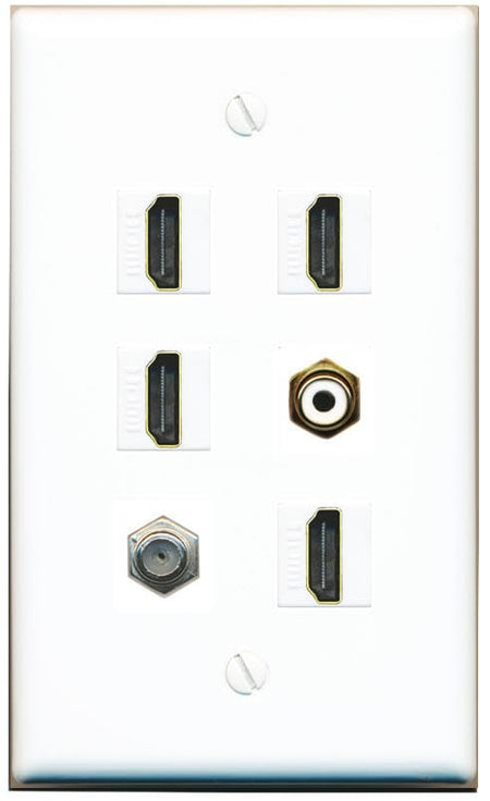 RiteAV COAX 4 HDMI RCA-WHITE Flat/Solid Wall Plate [White]