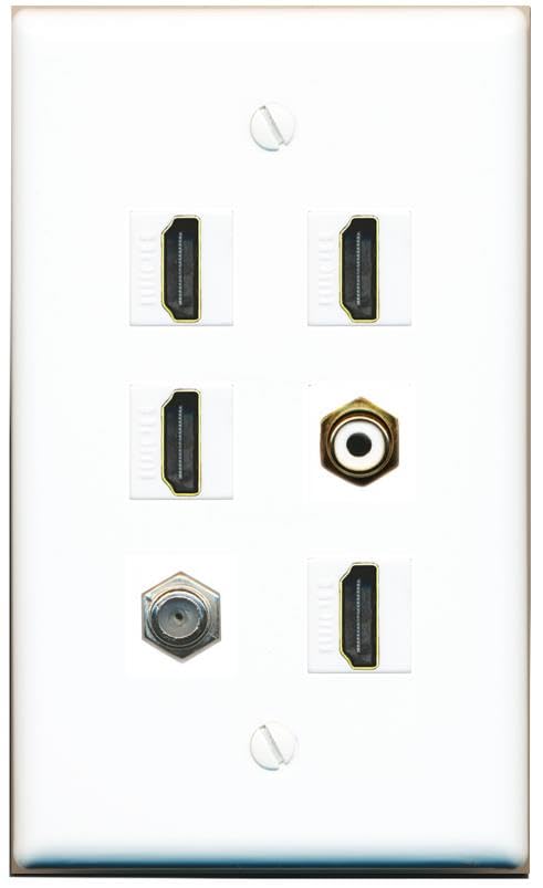 RiteAV COAX 4 HDMI RCA-WHITE Flat/Solid Wall Plate [White]