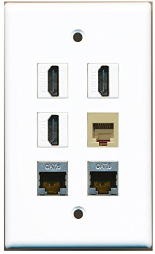 RiteAV - 3 HDMI 1 Port Phone RJ11 RJ12 Beige 2 Port Shielded Cat6 Ethernet Wall Plate