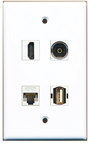 RiteAV - 1 Port HDMI 1 Port USB A-A 1 Port Toslink 1 Port Cat5e Ethernet White Wall Plate