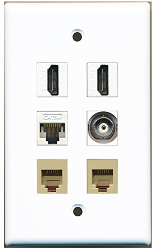 RiteAV - 2 HDMI 2 Port Phone RJ11 RJ12 Beige 1 Port BNC 1 Port Cat5e Ethernet White Wall Plate