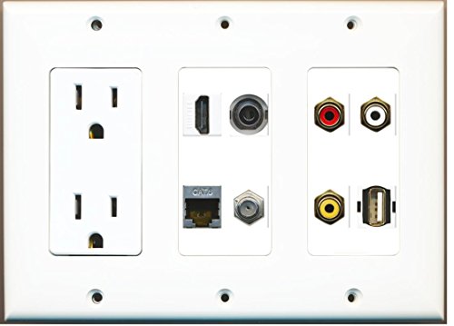 RiteAV - (3 Gang 15A Outlet HDMI Coax Composite Video 3.5mm Shielded Cat6 USB Wall Plate