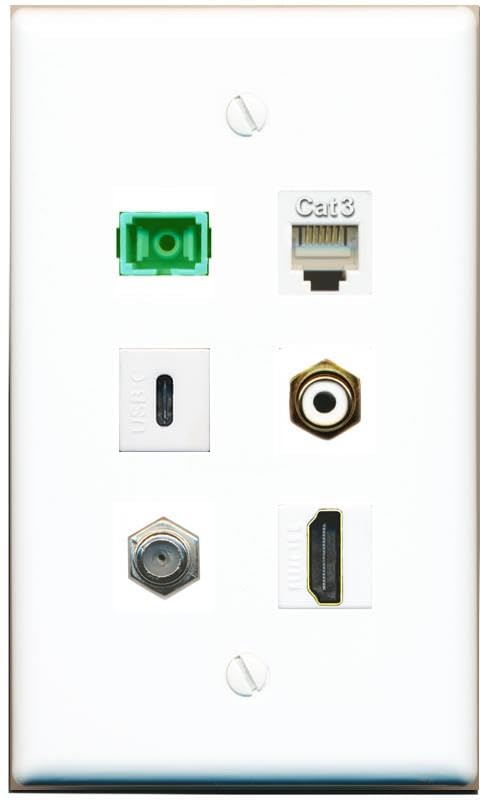 RiteAV Coax HDMI Phone RCA-White SC-APC-SX USBC Flat/Solid Wall Plate [White]