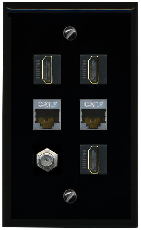 RiteAV 2 CAT7 COAX 3 HDMI Flat/Solid Wall Plate [Black]