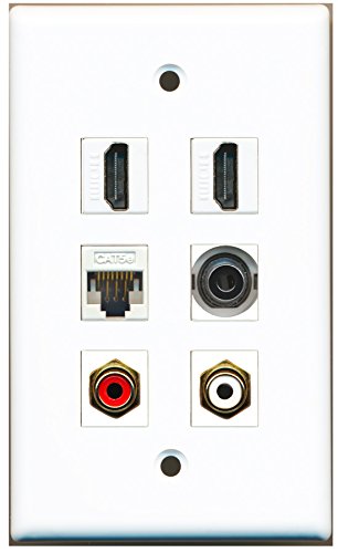 RiteAV - 2 HDMI 1 Port RCA Red 1 Port RCA White 1 Port 3.5mm 1 Port Cat5e Ethernet White Wall Plate