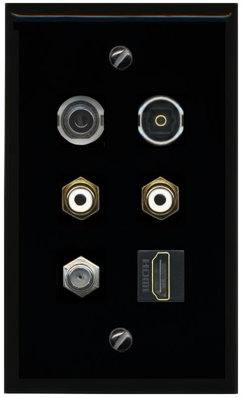 RiteAV 3.5mm Coax HDMI 2 RCA White TOSLINK Flat/Solid Wall Plate [Black]