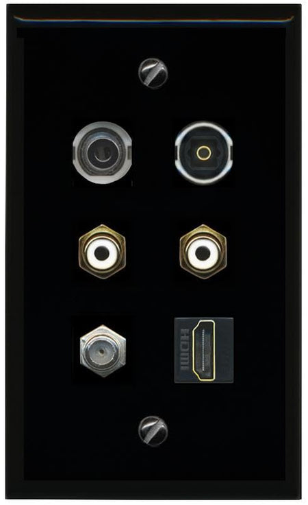 RiteAV 3.5mm Coax HDMI 2 RCA White TOSLINK Flat/Solid Wall Plate [Black]