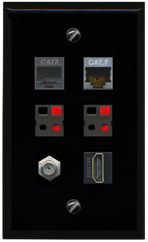 RiteAV CAT7 COAX HDMI PHONE 2 SPEAKER Flat/Solid Wall Plate [Black]