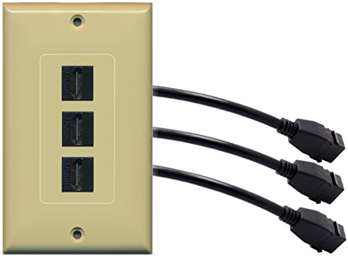 RiteAV (1 Gang Decorative 3 HDMI Black Wall Plate w/Pigtail Extension Cable Ivory