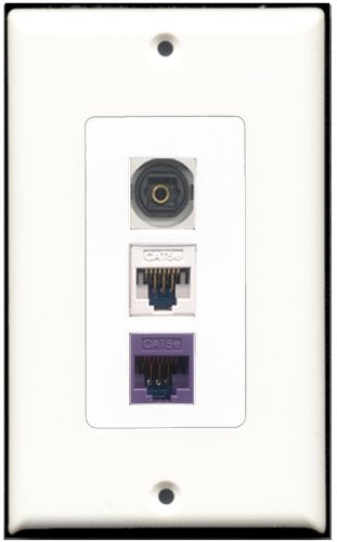 RiteAV 1 Port Toslink 1 Cat5e Ethernet White 1 Cat5e Ethernet Purple Wall Plate OVERSIZED
