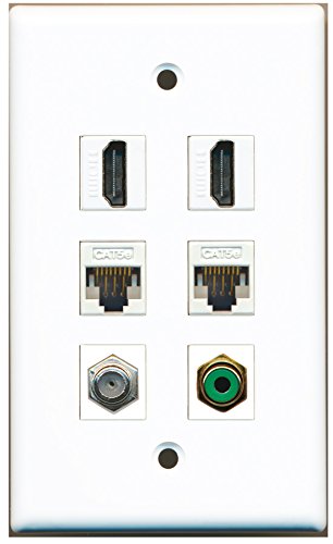 RiteAV - 2 HDMI 1 Port RCA Green 1 Port Coax Cable TV- F-Type 2 Port Cat5e Ethernet White Wall Plate