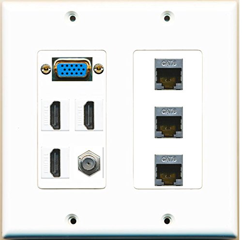 RiteAV - (2 Gang Decorative Svga 3 HDMI Coax 3 Shielded Cat6 Wall Plate White