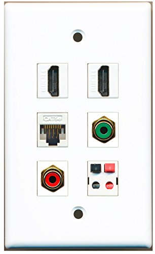 RiteAV - 2 HDMI 1 Port RCA Red 1 Port RCA Green 1 Port Cat5e Ethernet White 1 Port Speaker Wall Plate